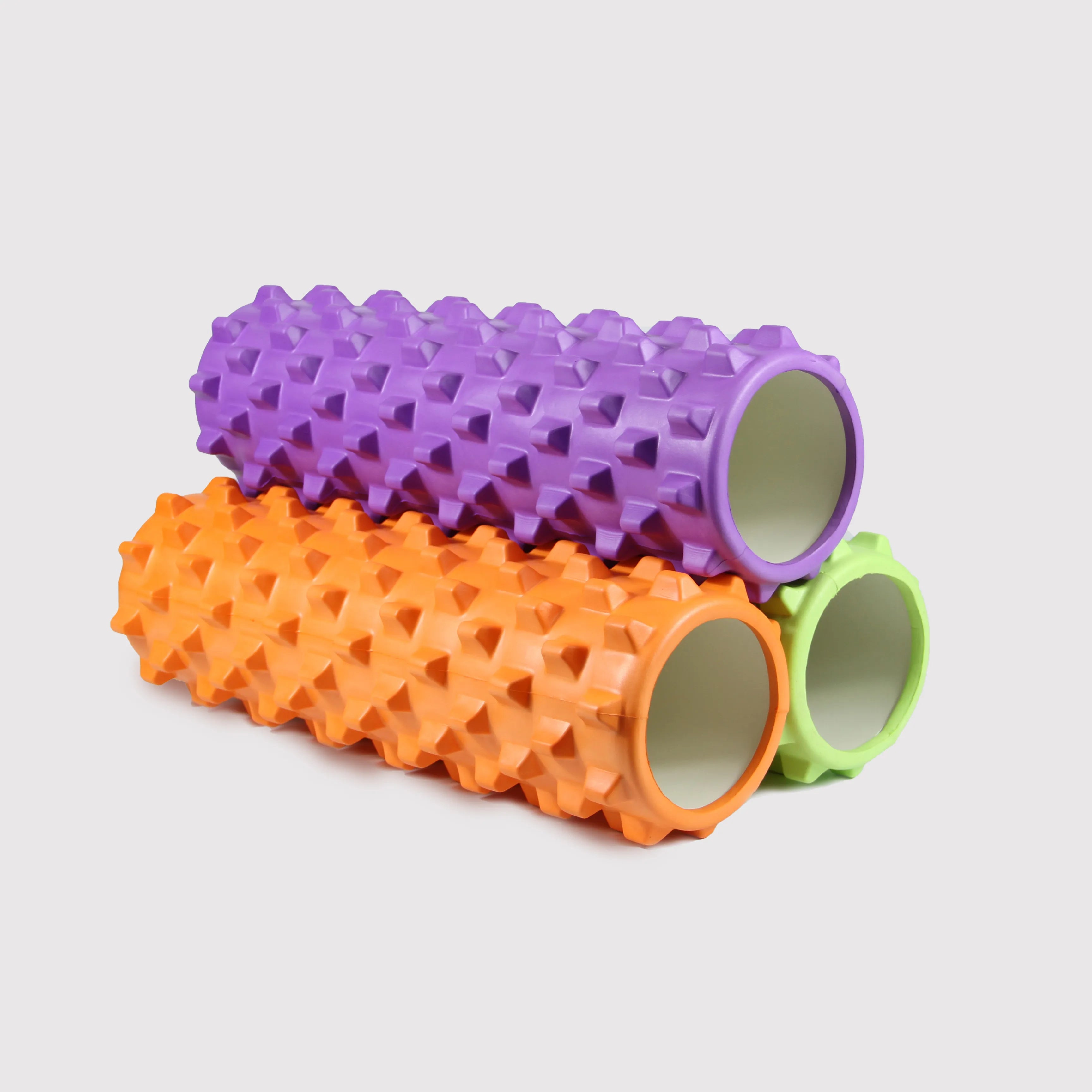 Sportive Lives multi-color EVA Massage Roller PRO (purple, orange, green) for deep tissue massage, muscle recovery, and fitness, ideal for use in Canada.