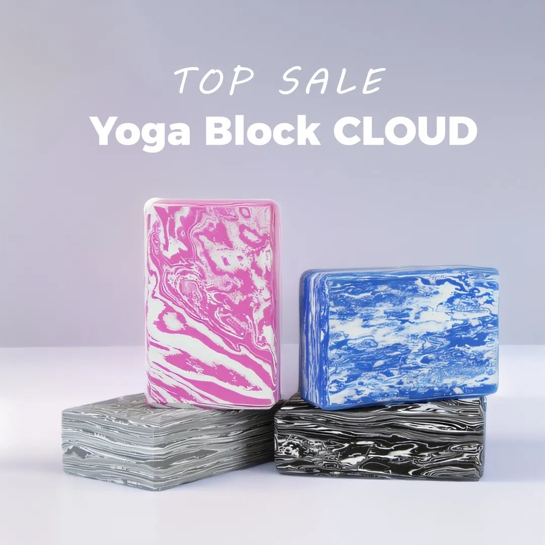 Sportive Lives Yoga Block cloud top sale promotion featuring four unique camouflage-pattern yoga blocks in black, gray, pink, and blue. Perfect for enhancing yoga practice with eco-friendly, skin-safe materials. Shop now.